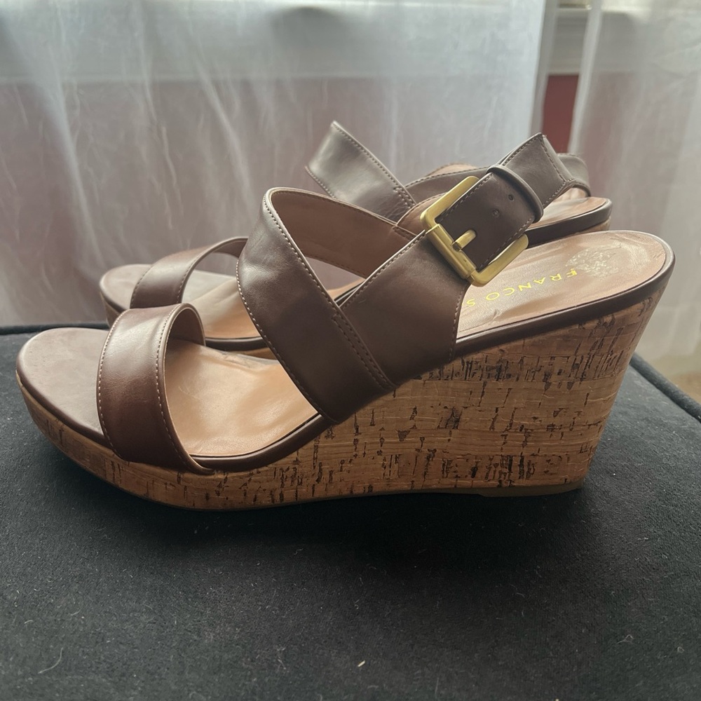 Franco Sarto Sandals Womens 10 M Murphy Strappy Slingback Brown Leather Wedge